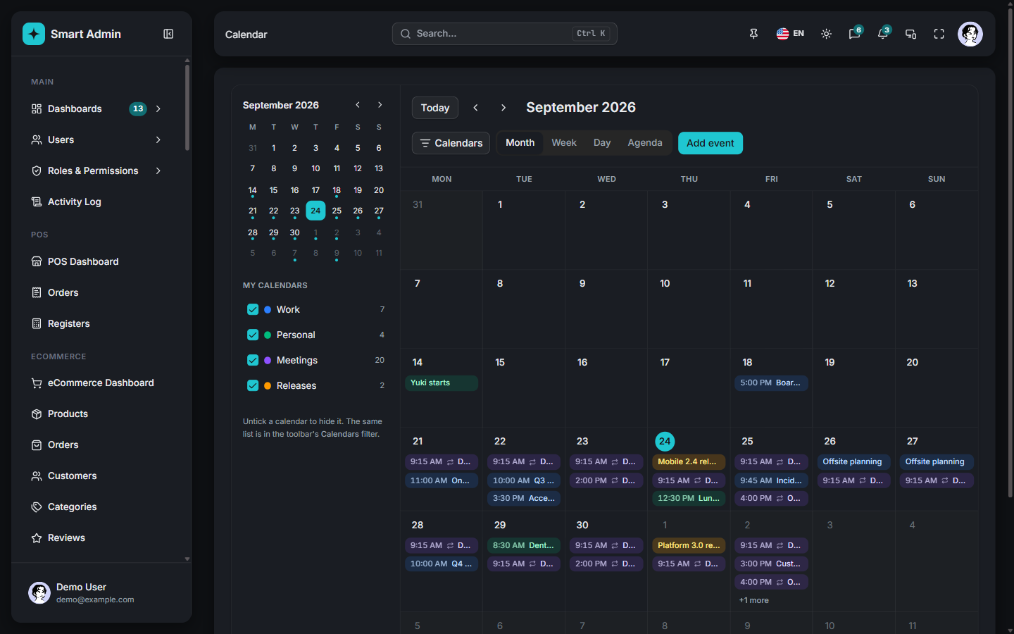 Calendar app screenshot