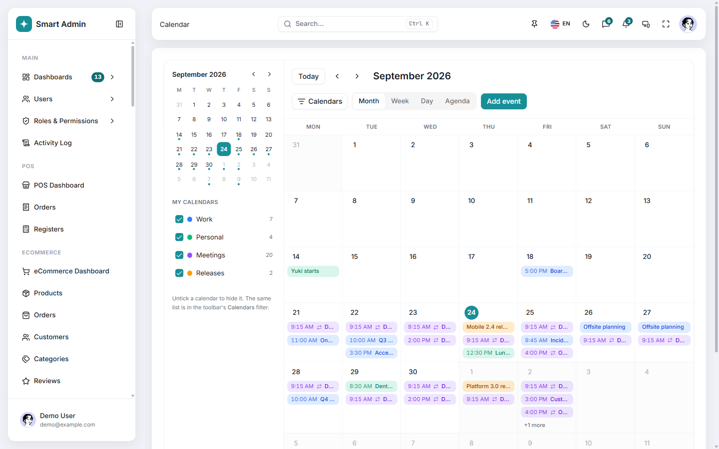 Calendar app screenshot